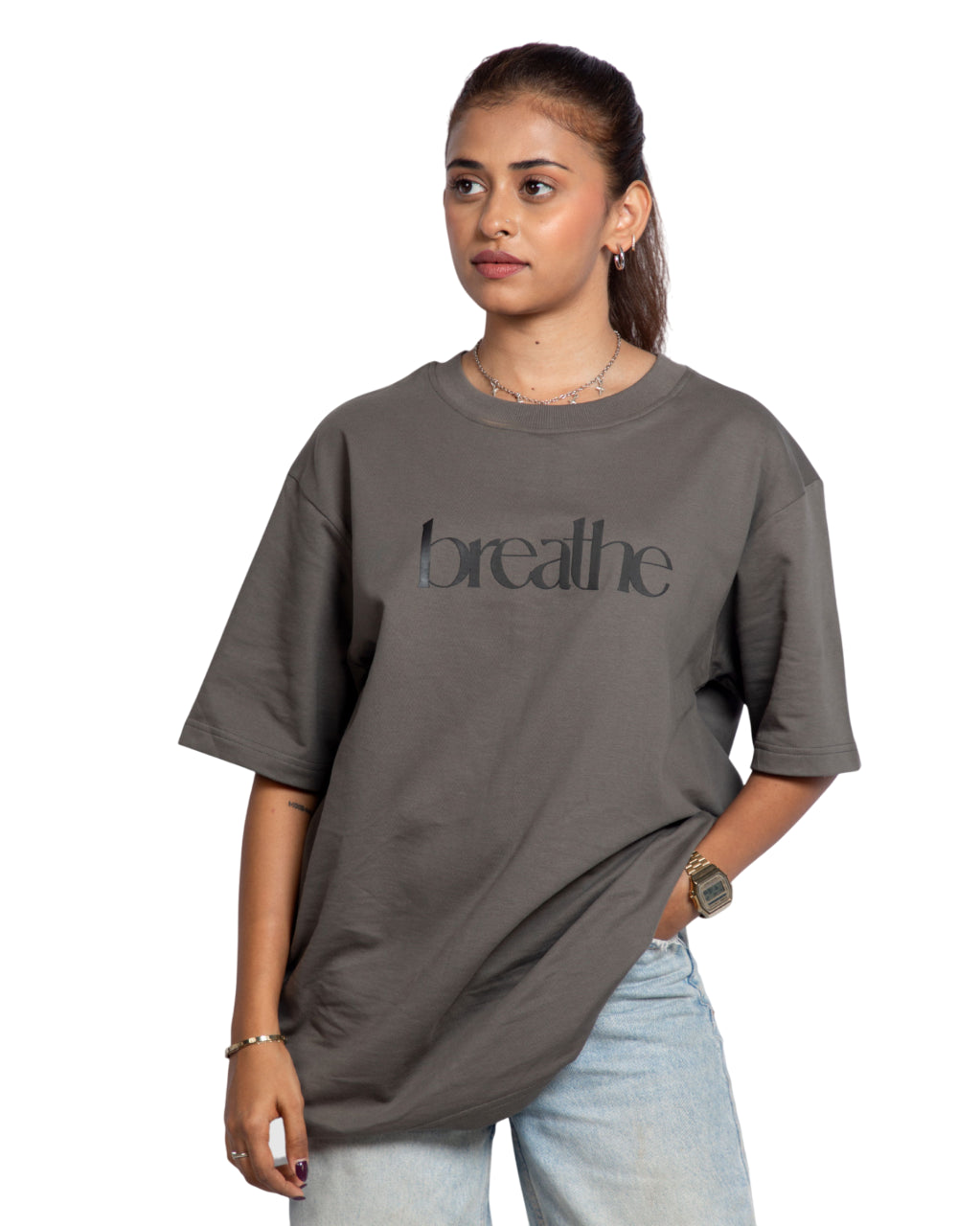 "BREATHE GREY OVERSIZED T-SHIRT"